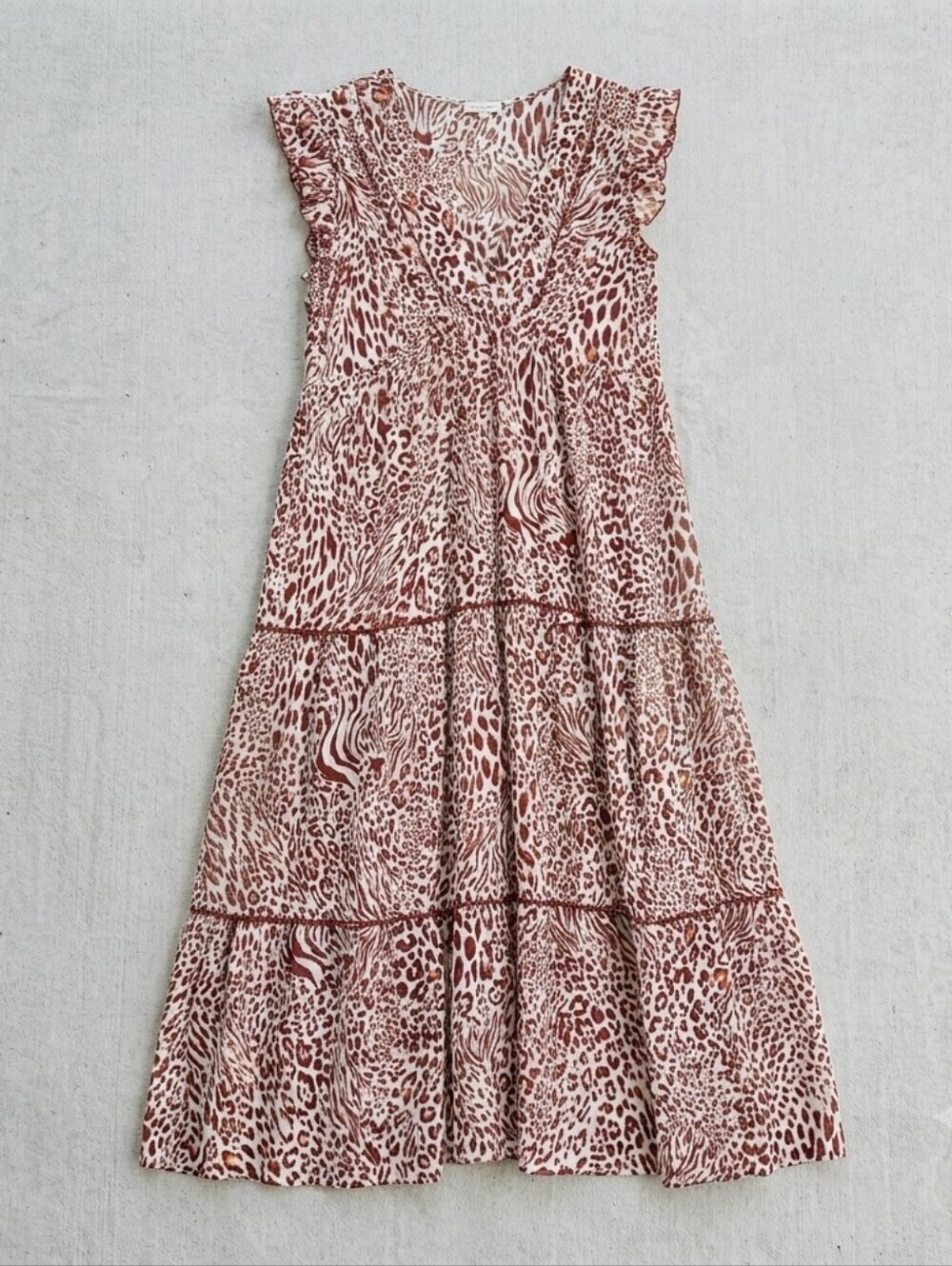 Poupette St Barth Animal Print Tiered Maxi Dress | Ruffle V-Neck Viscose